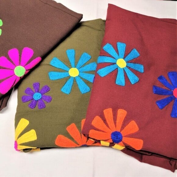 Capris Cotton Culottes, Wide Leg Capri Pants with colorful Floral Applique-NEW - Picture 3 of 12